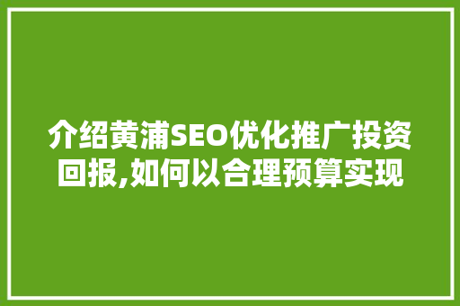 介绍黄浦SEO优化推广投资回报,如何以合理预算实现高效网络营销
