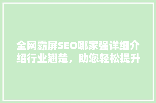 全网霸屏SEO哪家强详细介绍行业翘楚，助您轻松提升网站排名