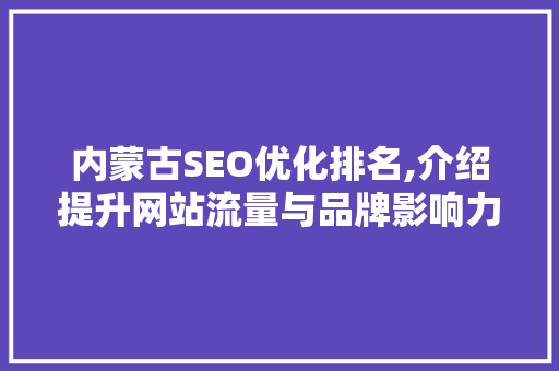 内蒙古SEO优化排名,介绍提升网站流量与品牌影响力的方法
