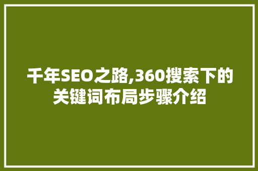 千年SEO之路,360搜索下的关键词布局步骤介绍