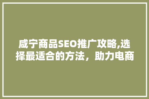 咸宁商品SEO推广攻略,选择最适合的方法，助力电商腾飞