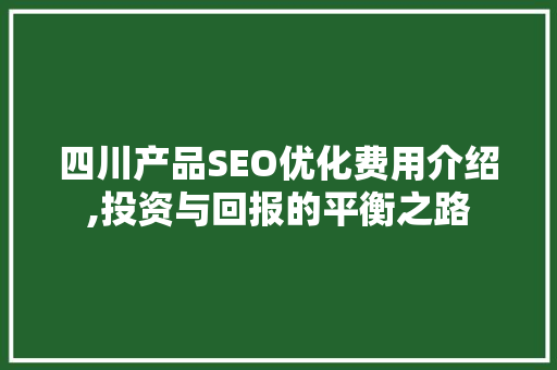 四川产品SEO优化费用介绍,投资与回报的平衡之路