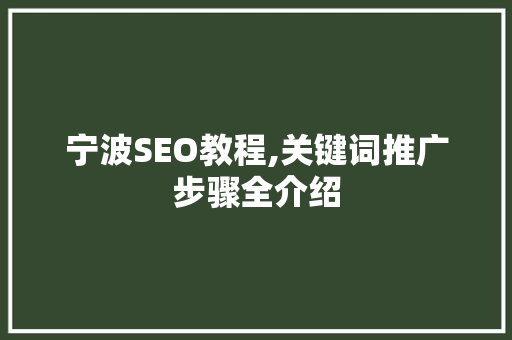 宁波SEO教程,关键词推广步骤全介绍