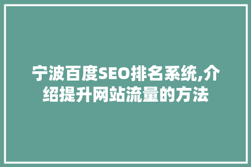 宁波百度SEO排名系统,介绍提升网站流量的方法