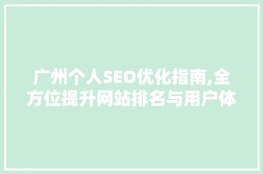 广州个人SEO优化指南,全方位提升网站排名与用户体验
