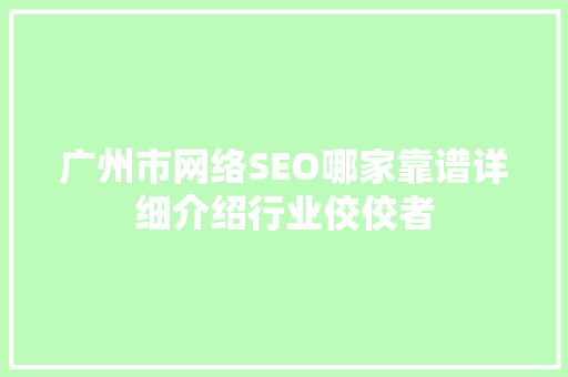 广州市网络SEO哪家靠谱详细介绍行业佼佼者