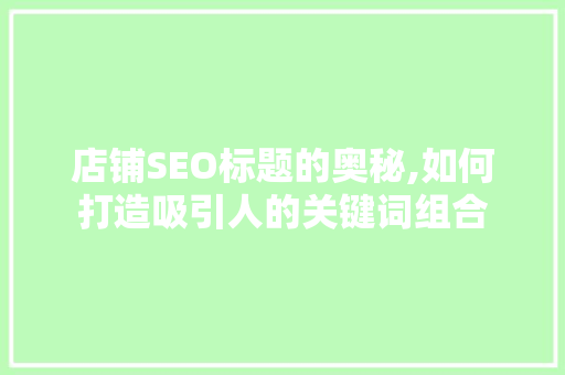 店铺SEO标题的奥秘,如何打造吸引人的关键词组合  第1张