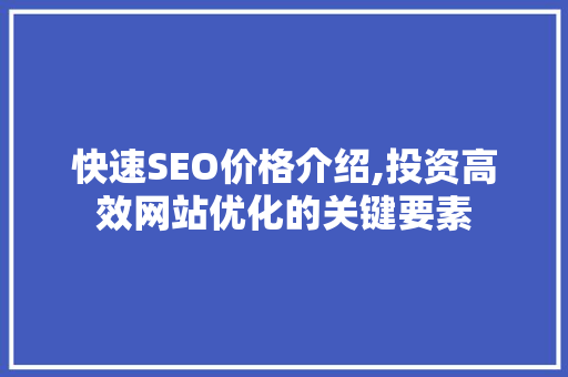 快速SEO价格介绍,投资高效网站优化的关键要素