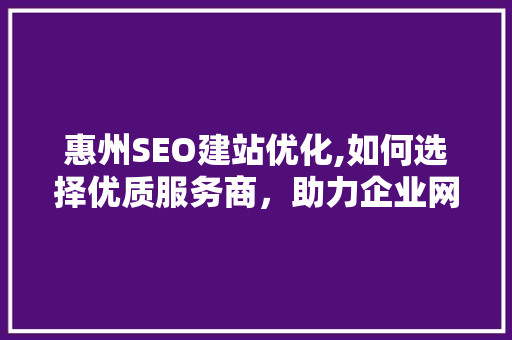 惠州SEO建站优化,如何选择优质服务商，助力企业网络营销