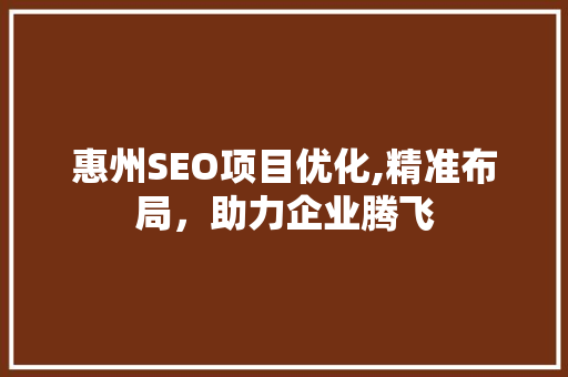 惠州SEO项目优化,精准布局，助力企业腾飞
