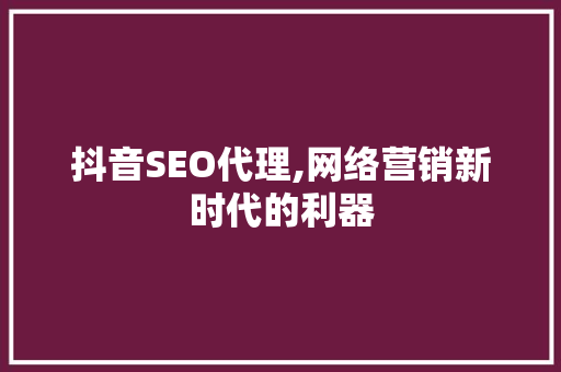 抖音SEO代理,网络营销新时代的利器