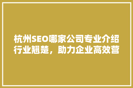 杭州SEO哪家公司专业介绍行业翘楚，助力企业高效营销