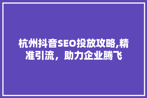 杭州抖音SEO投放攻略,精准引流，助力企业腾飞