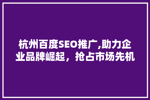 杭州百度SEO推广,助力企业品牌崛起，抢占市场先机