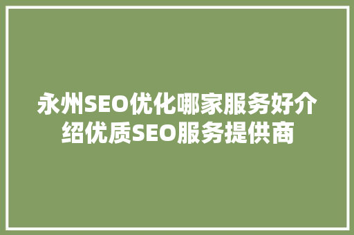 永州SEO优化哪家服务好介绍优质SEO服务提供商