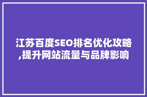 江苏百度SEO排名优化攻略,提升网站流量与品牌影响力的方法