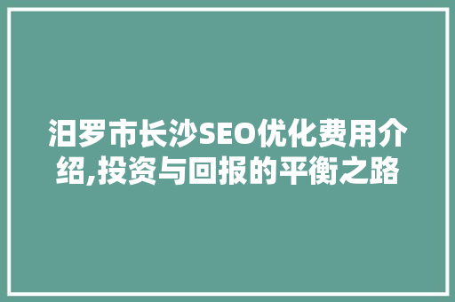 汨罗市长沙SEO优化费用介绍,投资与回报的平衡之路