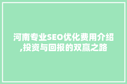 河南专业SEO优化费用介绍,投资与回报的双赢之路