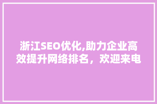 浙江SEO优化,助力企业高效提升网络排名，欢迎来电咨询！