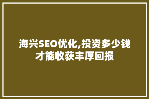 海兴SEO优化,投资多少钱才能收获丰厚回报