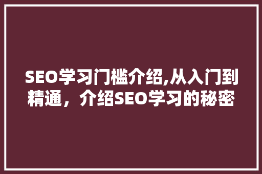 SEO学习门槛介绍,从入门到精通，介绍SEO学习的秘密通道