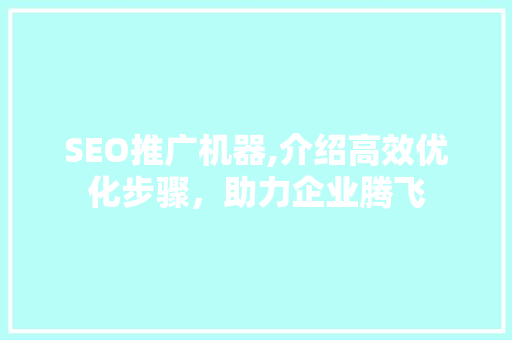 SEO推广机器,介绍高效优化步骤，助力企业腾飞
