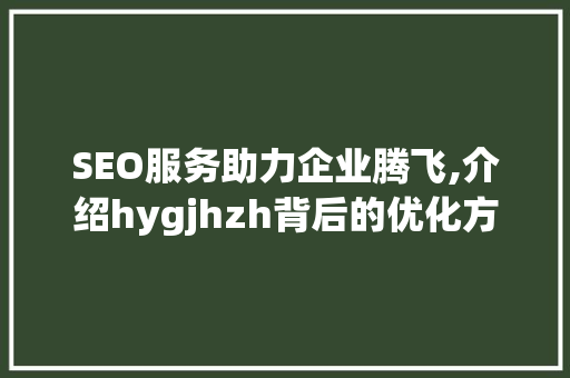 SEO服务助力企业腾飞,介绍hygjhzh背后的优化方法
