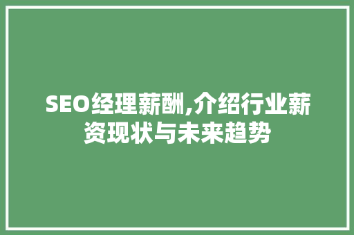SEO经理薪酬,介绍行业薪资现状与未来趋势