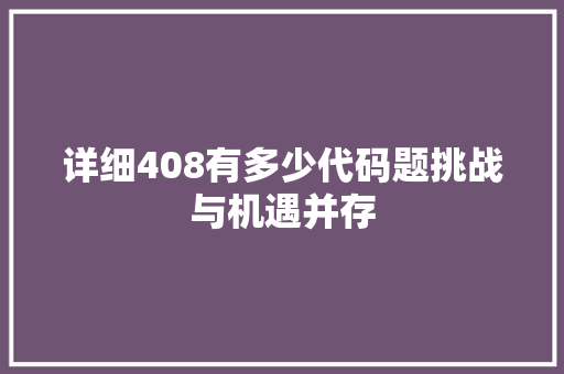 详细408有多少代码题挑战与机遇并存