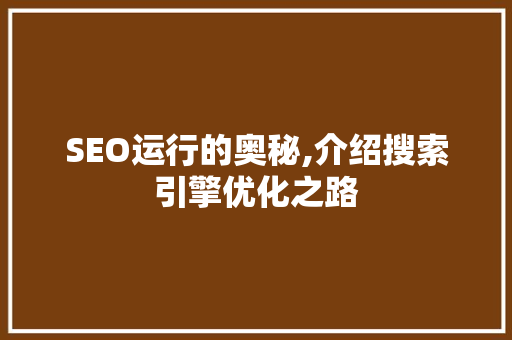 SEO运行的奥秘,介绍搜索引擎优化之路