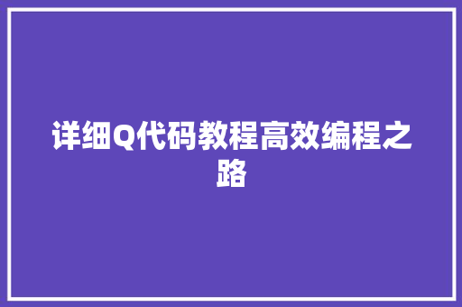 详细Q代码教程高效编程之路