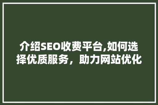 介绍SEO收费平台,如何选择优质服务，助力网站优化
