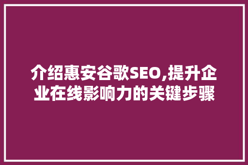 介绍惠安谷歌SEO,提升企业在线影响力的关键步骤  第1张