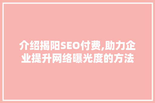 介绍揭阳SEO付费,助力企业提升网络曝光度的方法