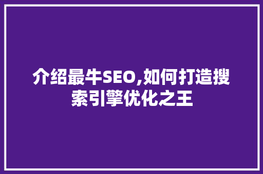 介绍最牛SEO,如何打造搜索引擎优化之王