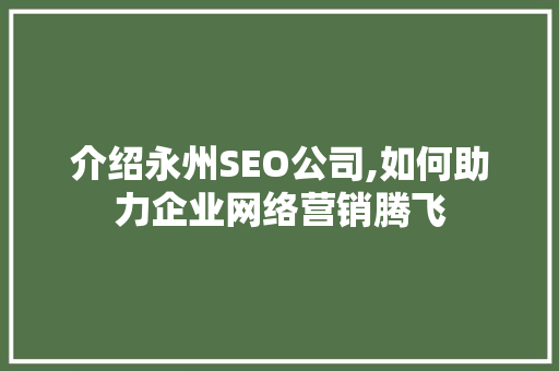 介绍永州SEO公司,如何助力企业网络营销腾飞