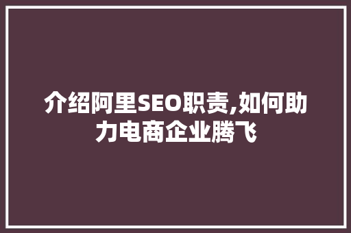 介绍阿里SEO职责,如何助力电商企业腾飞