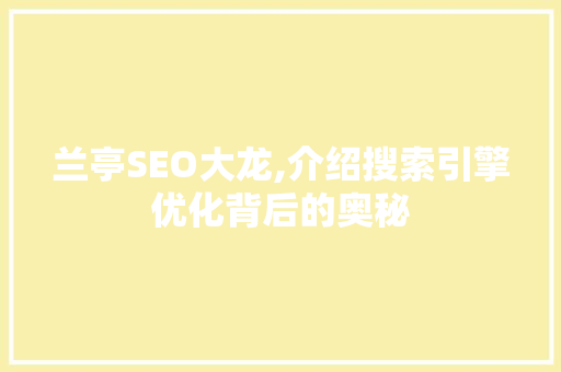 兰亭SEO大龙,介绍搜索引擎优化背后的奥秘  第1张