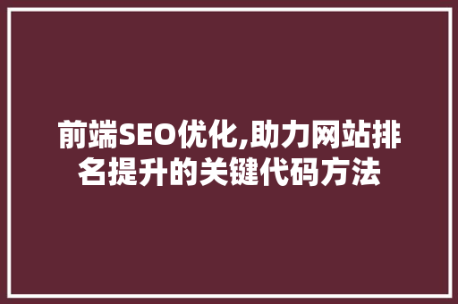 前端SEO优化,助力网站排名提升的关键代码方法