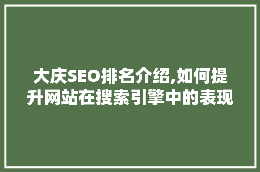 大庆SEO排名介绍,如何提升网站在搜索引擎中的表现