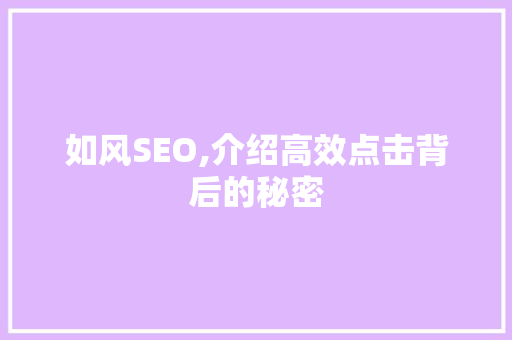 如风SEO,介绍高效点击背后的秘密