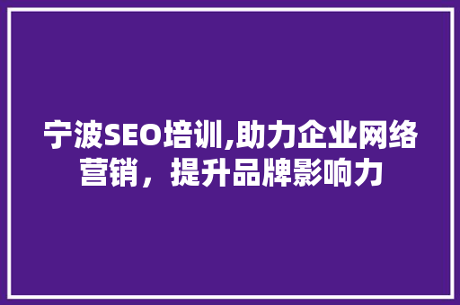 宁波SEO培训,助力企业网络营销，提升品牌影响力