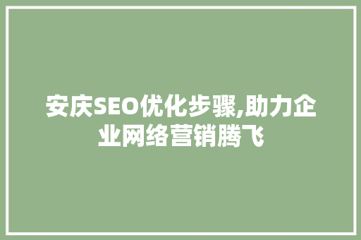 安庆SEO优化步骤,助力企业网络营销腾飞