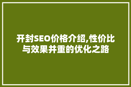 开封SEO价格介绍,性价比与效果并重的优化之路