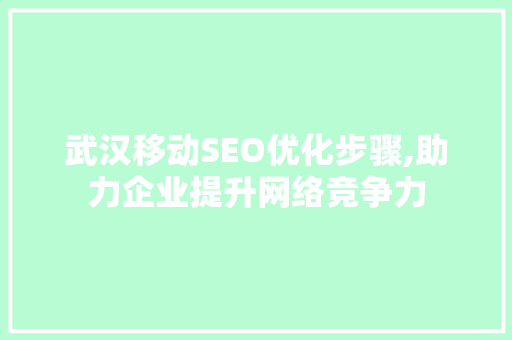 武汉移动SEO优化步骤,助力企业提升网络竞争力