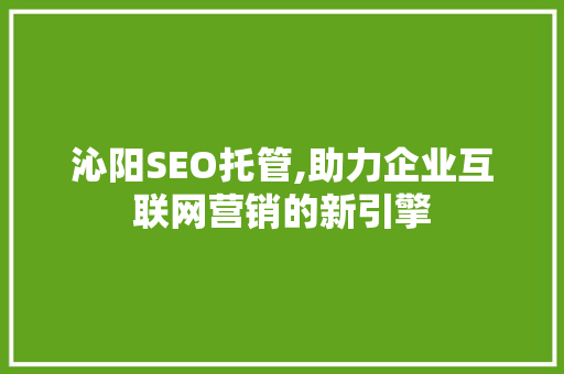 沁阳SEO托管,助力企业互联网营销的新引擎