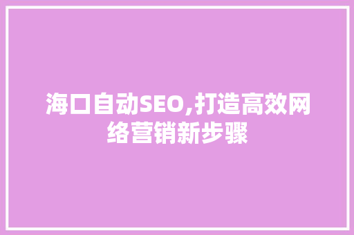 海口自动SEO,打造高效网络营销新步骤