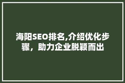 海阳SEO排名,介绍优化步骤，助力企业脱颖而出