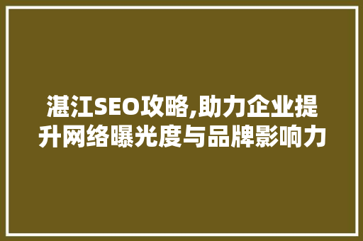 湛江SEO攻略,助力企业提升网络曝光度与品牌影响力