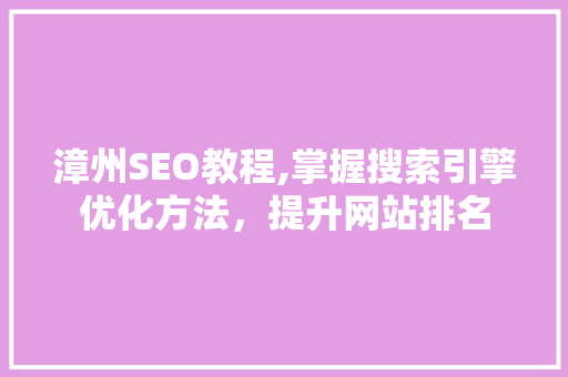 漳州SEO教程,掌握搜索引擎优化方法，提升网站排名